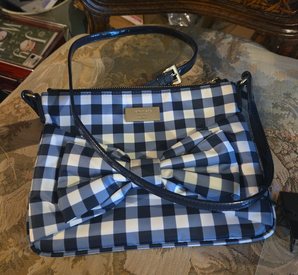kate spade Navy and White Gingham Bow Crossbody